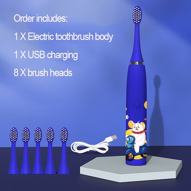Electric Toothbrush Sonic Tooth Brush for Children Teeth Cleaning Whitening with 8 Brush Heads Soft Nozzles Toothbrush for Men Women Child
