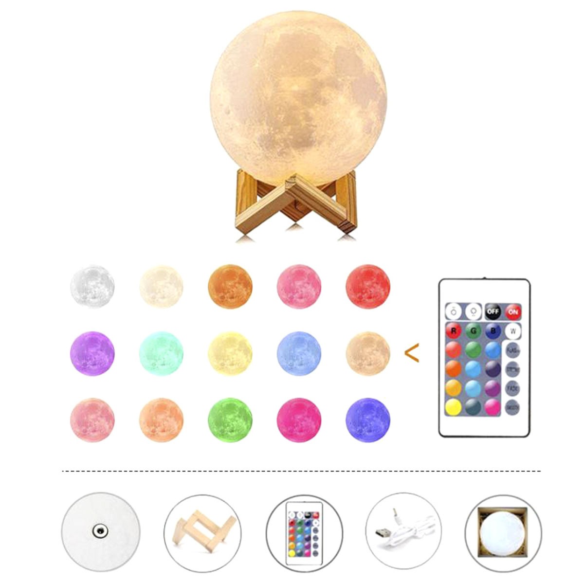 LED Moon Lamp Night Light Colors For Gifts with Wooden color Stand Moon light lamp