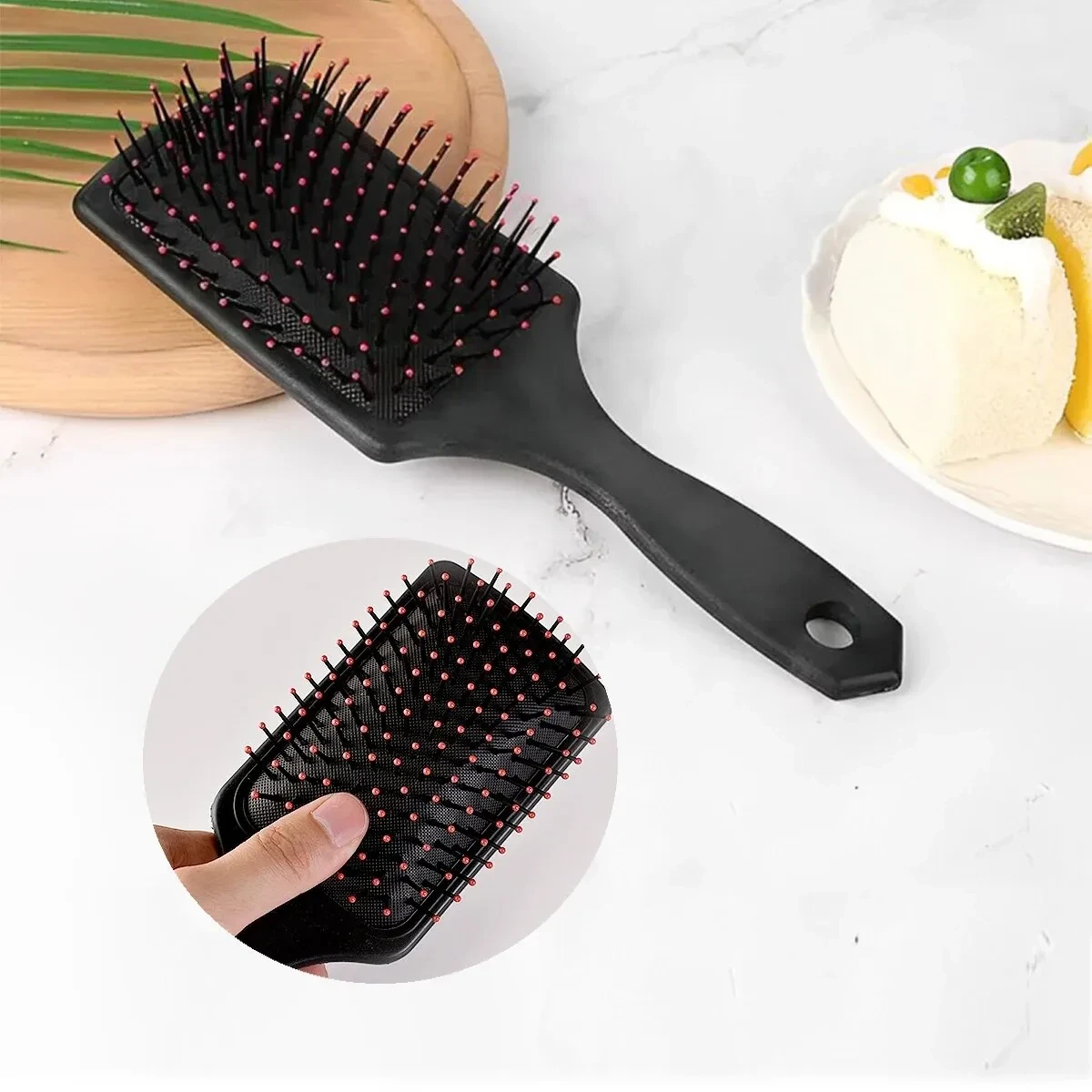 1 Pcs Hair Loop Brush Comb Black Plastic Massage Airbag Comb Large Toothed Wig Comb Wide Curly Hair Comb Air Cushion Comb